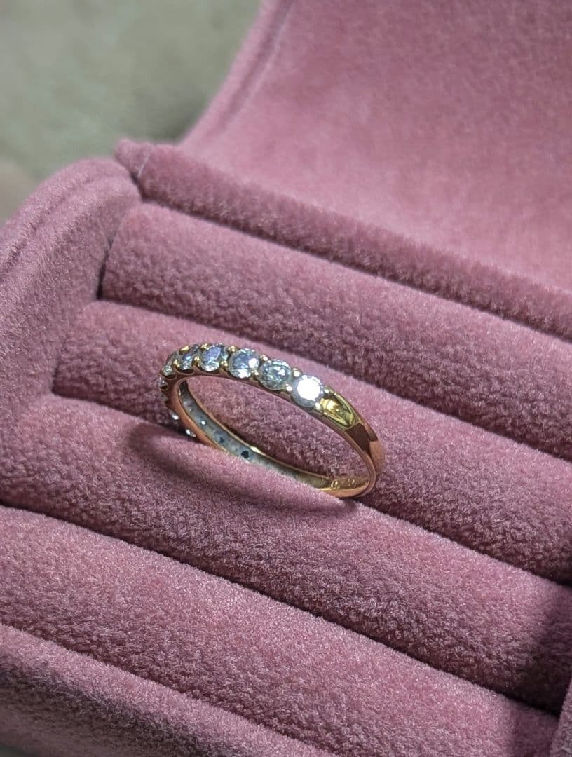 K18 天然　ダイヤモンド　ハーフ　エタニティ　リング　18金　イエローゴールド