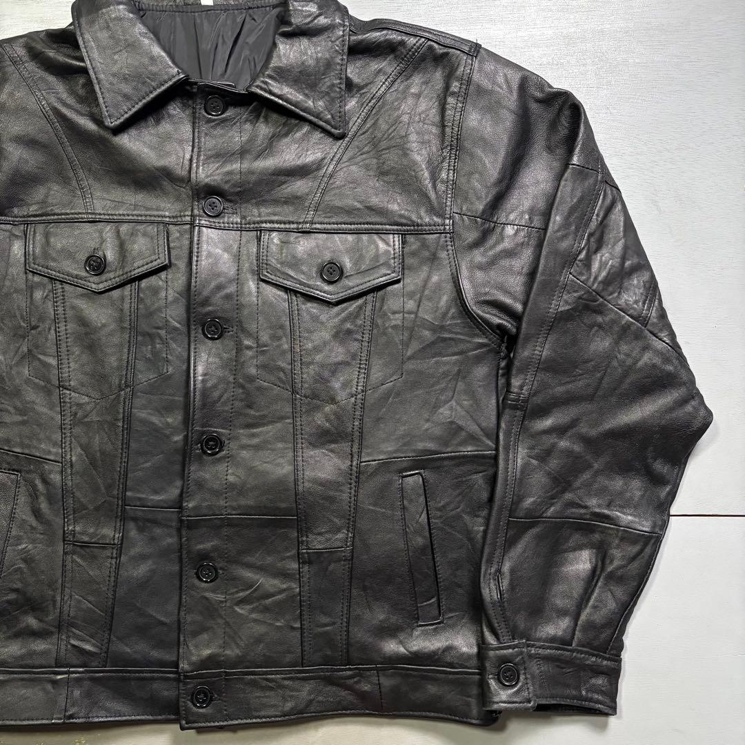大きいサイズ✨レザートラッカージャケット　3rd 本革オールレザー　黒　XXL