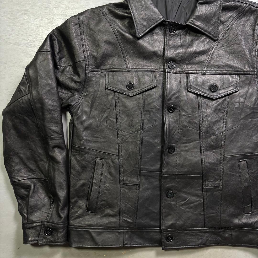 大きいサイズ✨レザートラッカージャケット　3rd 本革オールレザー　黒　XXL