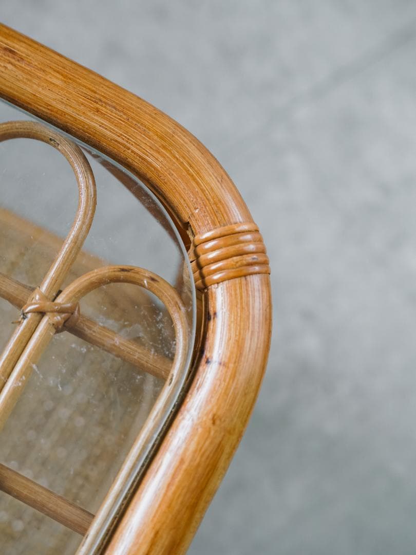 ジャパニーズモダン ガラステーブル 藤家具 /ラタン ヴィンテージ 昭和レトロ