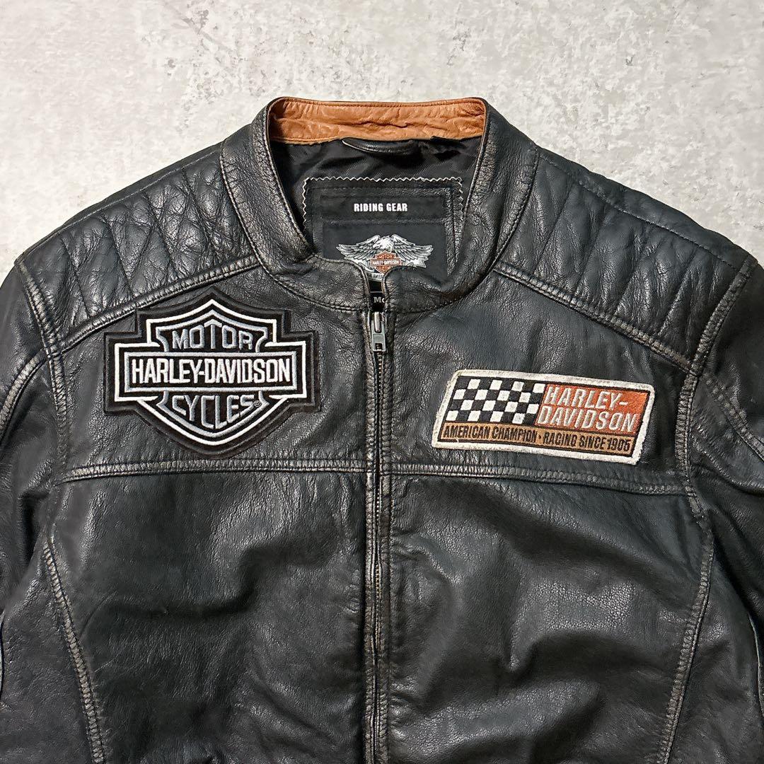 HARLEY-DAVIDSON シングルライダースジャケット L ワッペン 黒