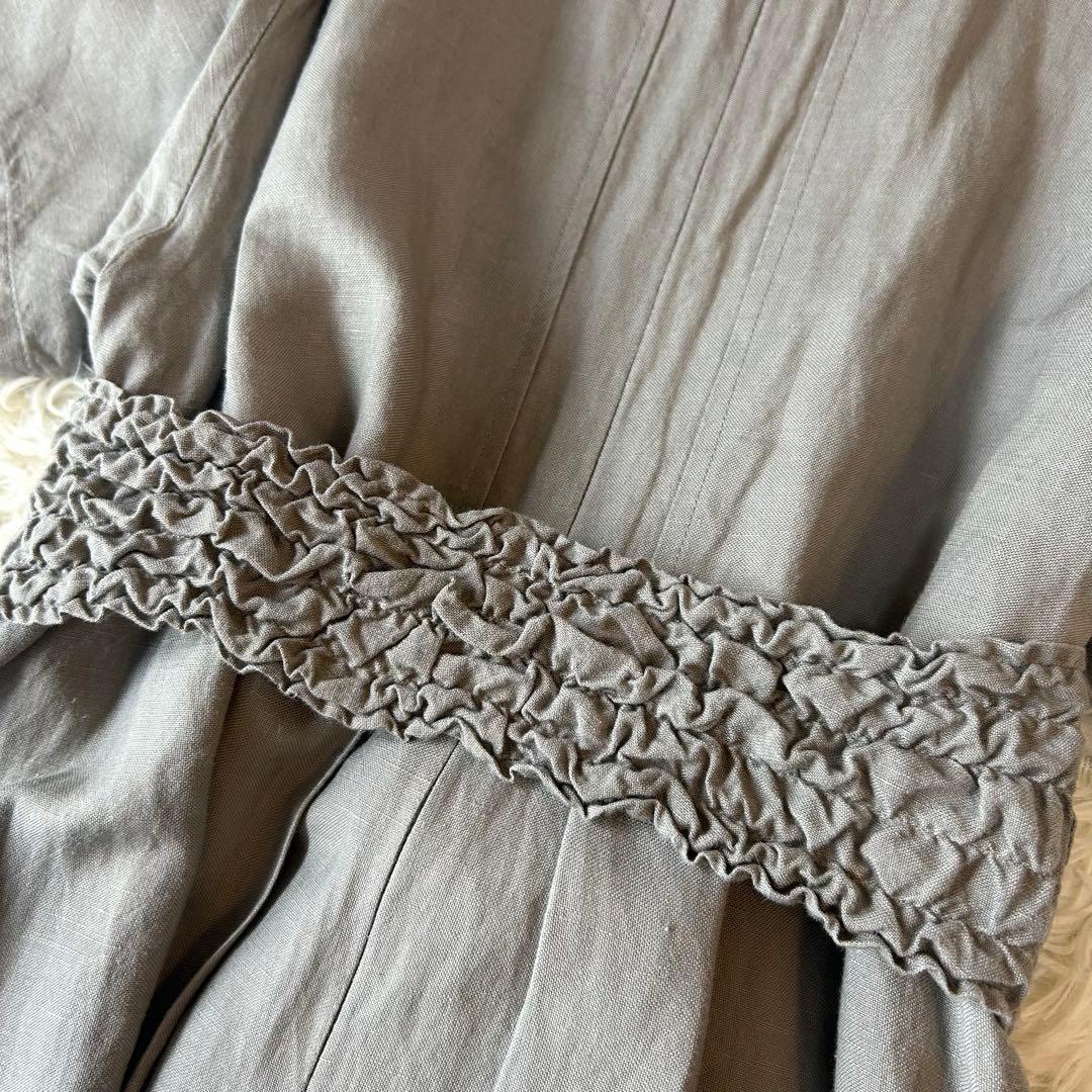 美品　ADORE アドーア　リネン　ロングワンピース　フリルベルト　Aライン