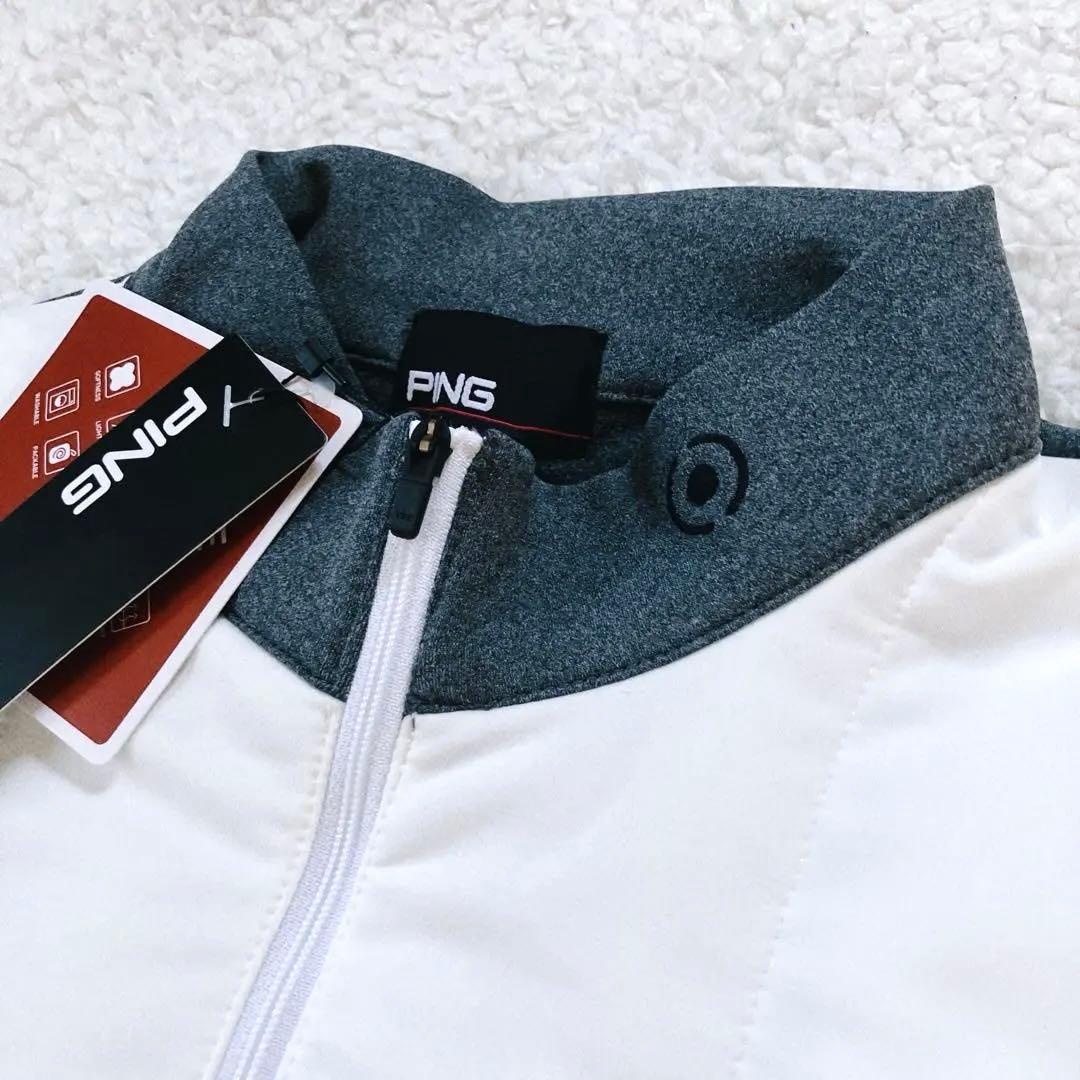 【新品】PING 2024年　キルティング ハーフジップシャツ　ホワイト　M