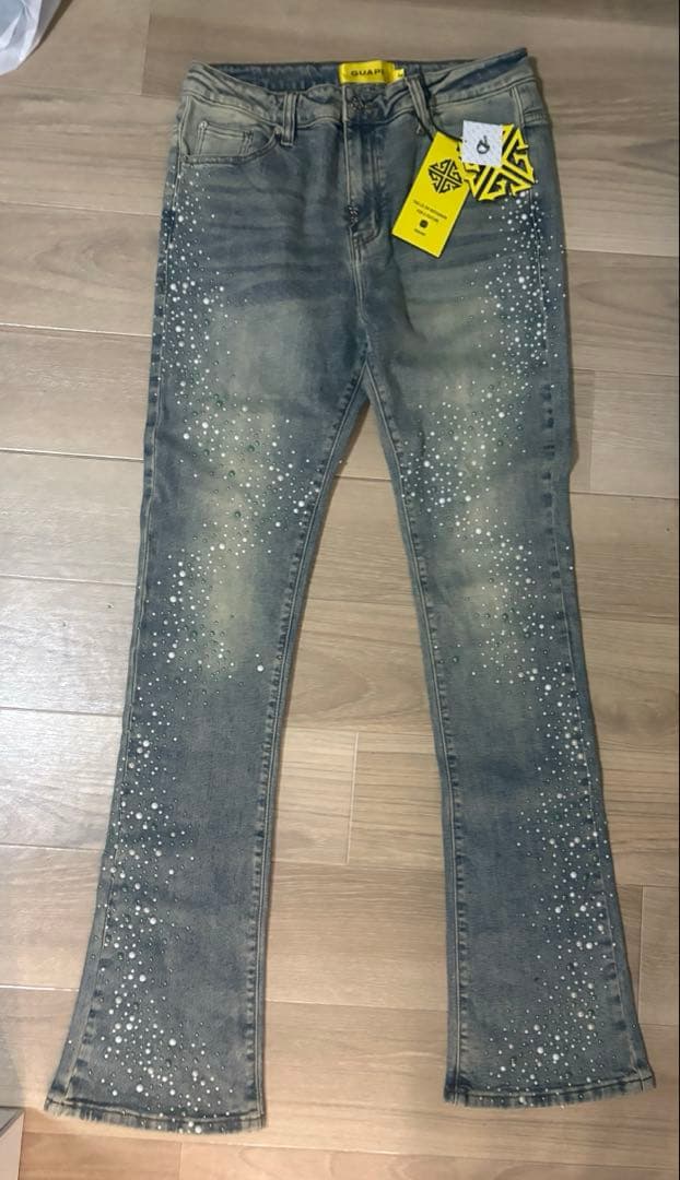 グアピ GUAPI スキニー フレアパンツ PEARLS DENIM パール