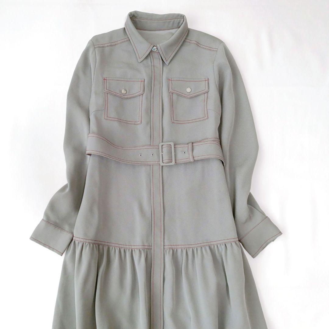 【グレースクラス】ロングワンピース　 バイカラー ティアード　ベルト　マキシ丈