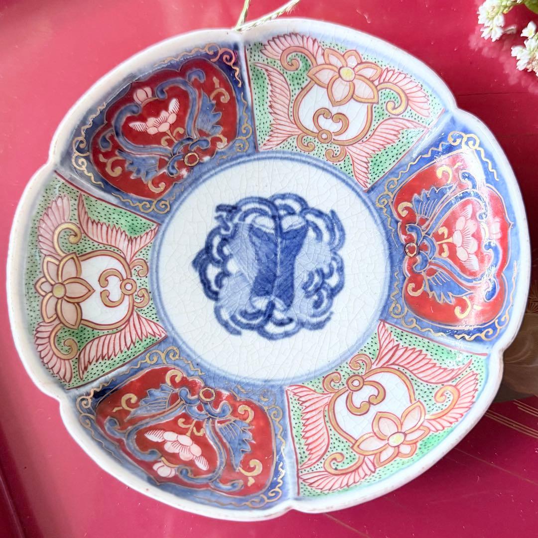 Y様へ感謝お嫁入‼️明治27年‼️超絶伊万里錦手　軍配❌瓔珞文輪花縁小皿15客➕3客