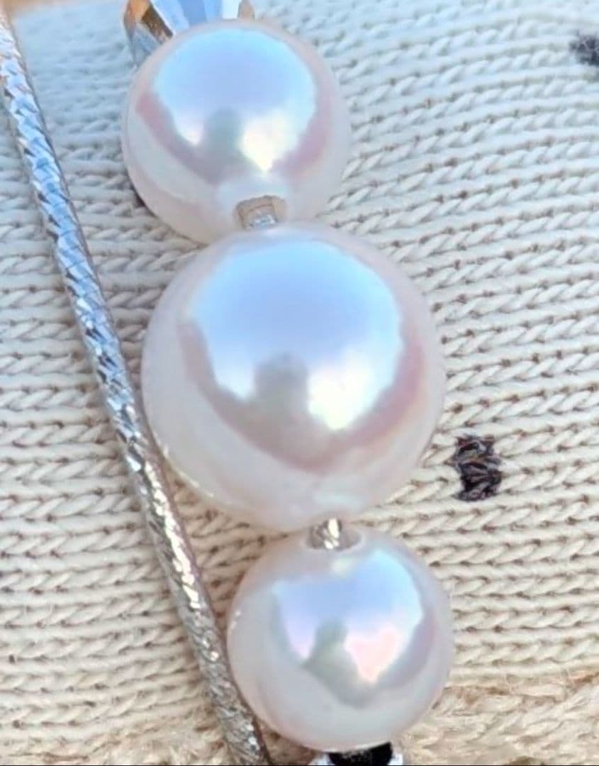 高品質　あこや本真珠　ベビーパール　３連　K18WG　リング　指輪　可愛い