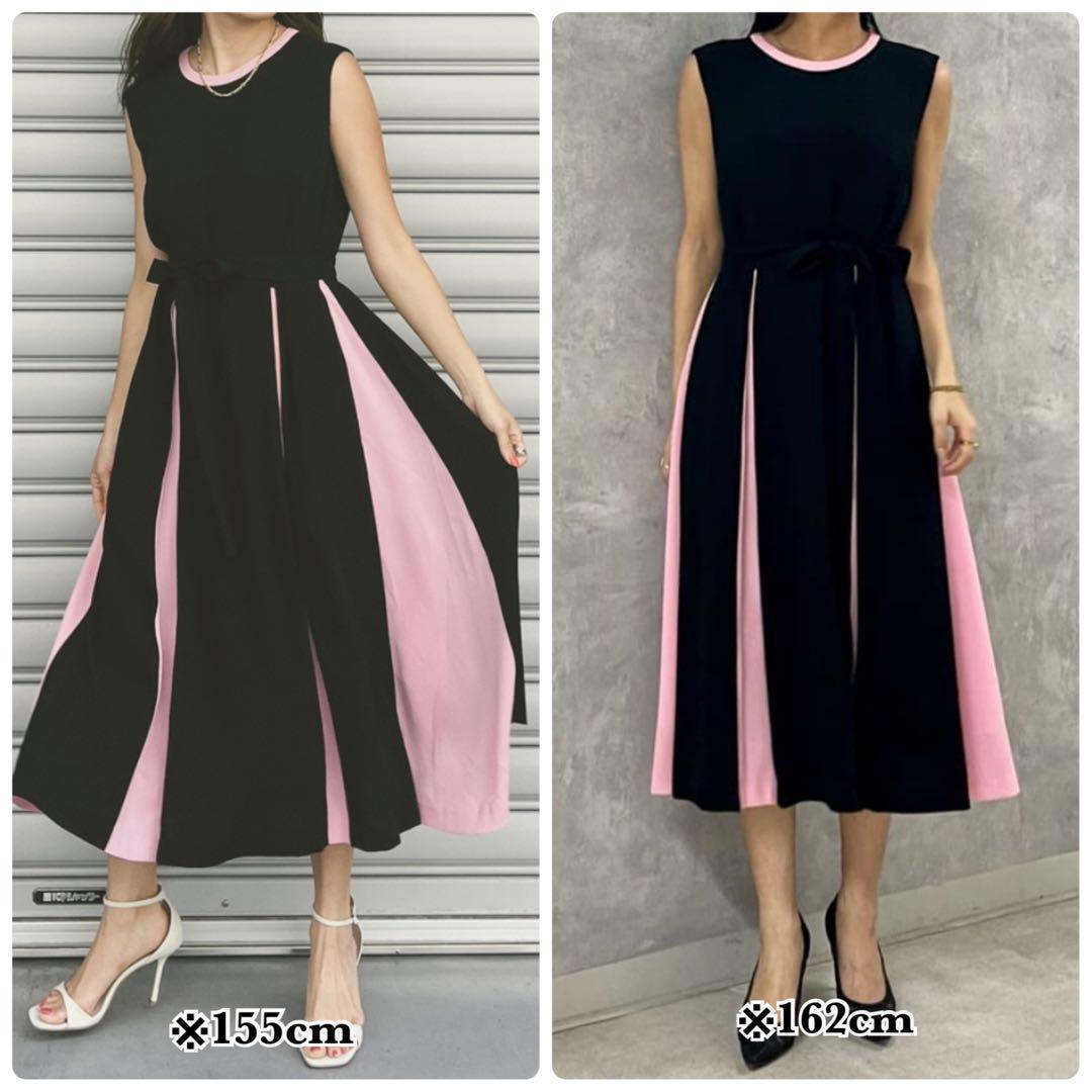 【GRACE CLASS】タックバイカラードレス　ノースリーブワンピース　36