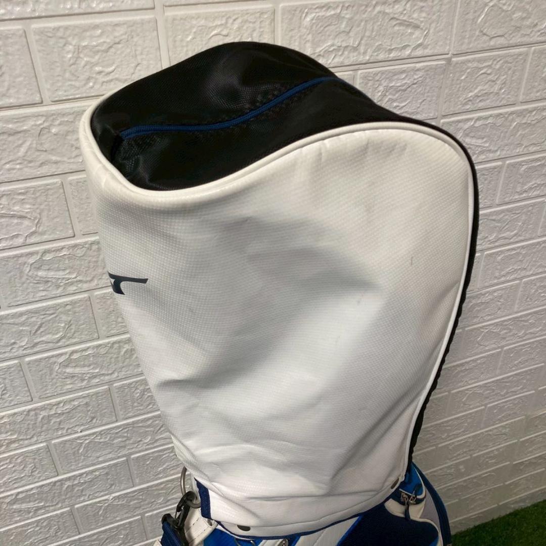 【美品】ミズノ キャディバッグ 5分割 フード付 ホワイト×ブルー 軽量