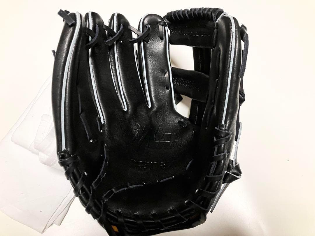 技術と安心の日本製　ザナックス　左利き稀少　軟式グローブ 黒 レザー 金色ロゴ