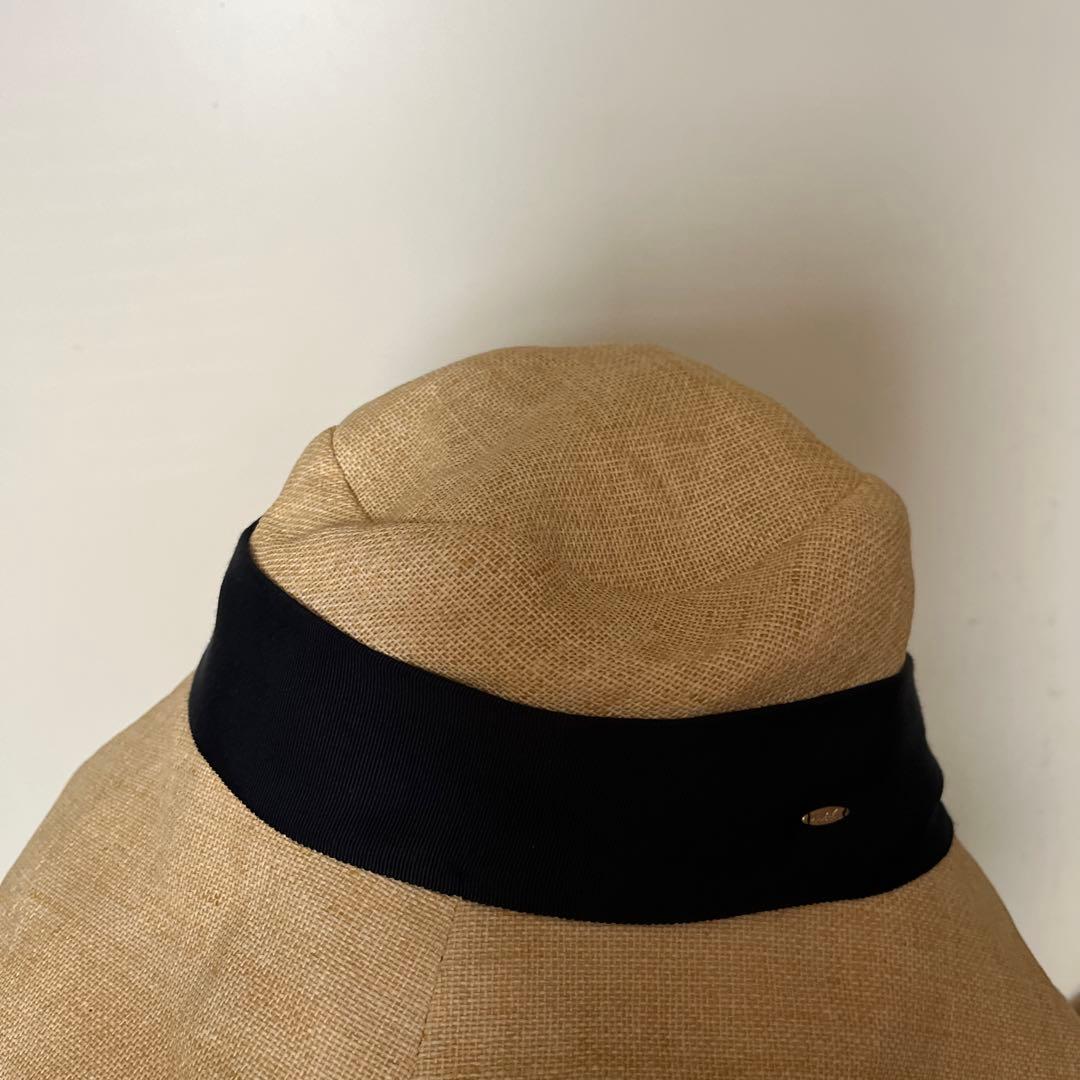 【カシラ】CA4LA麦わら帽子 ストローハット リボン ベージュ×ネイビー