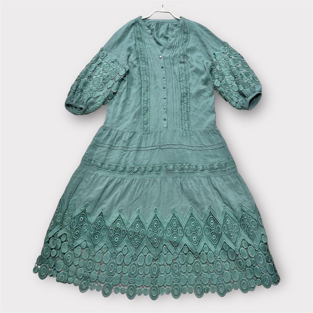 Diagram／グレースコンチネンタルレース切替ワンピースグリーン36上品