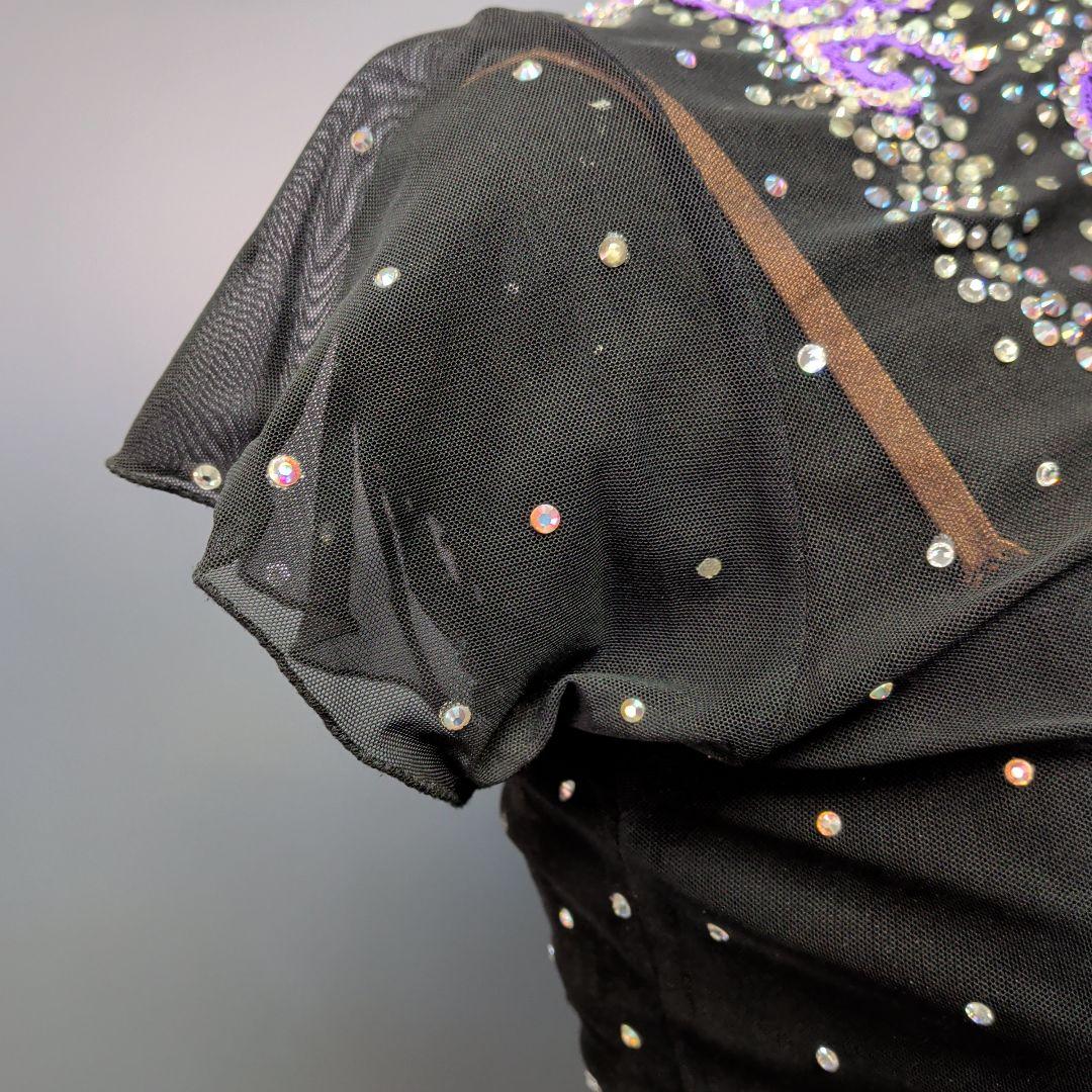 社交ダンス用ラテンドレス 黒と紫ラインストーン、タカダンスSサイズ