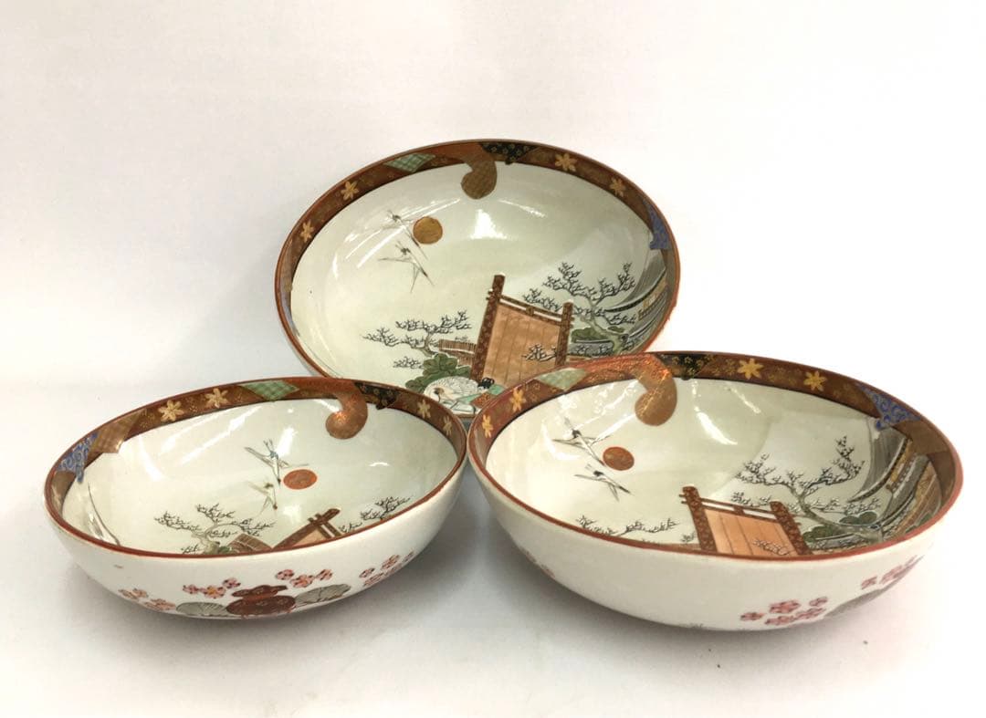 九谷造　和風風景画 深皿 大・中・小 3枚セット