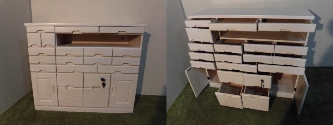 【送料無料・新品】天然木【桐】引出いっぱい★ワイドキャビネットチェスト【鍵付】