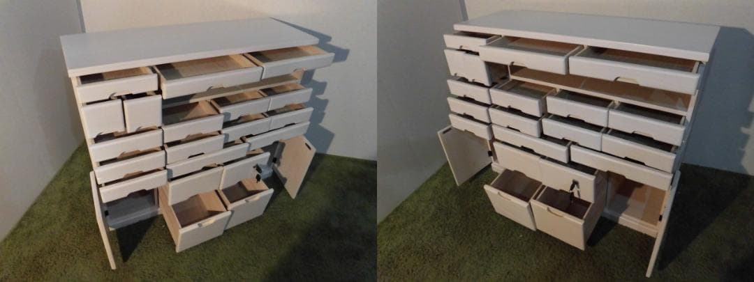 【送料無料・新品】天然木【桐】引出いっぱい★ワイドキャビネットチェスト【鍵付】