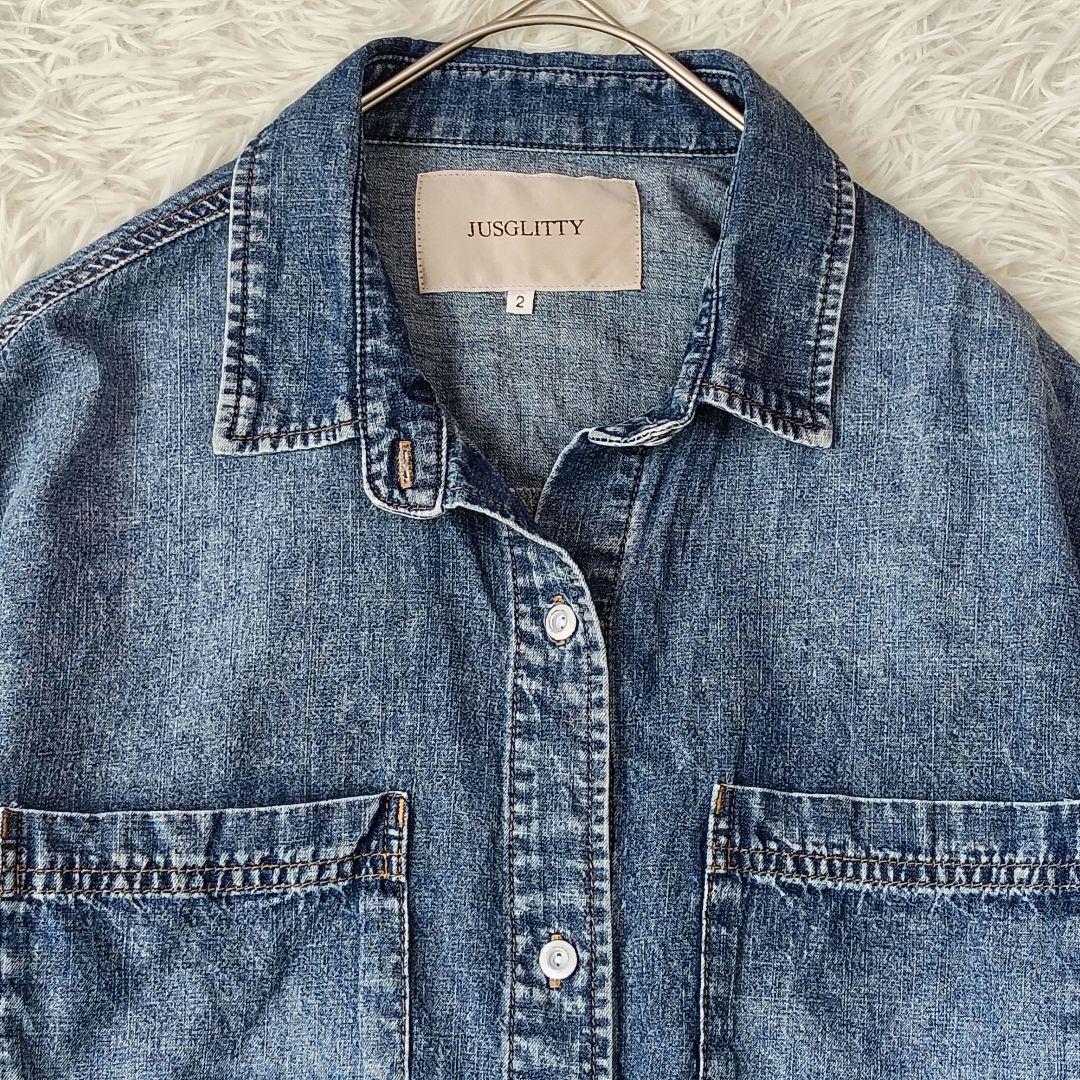 948 ジャスグリッティー クロップドデニムシャツ トップス シャツ 長袖