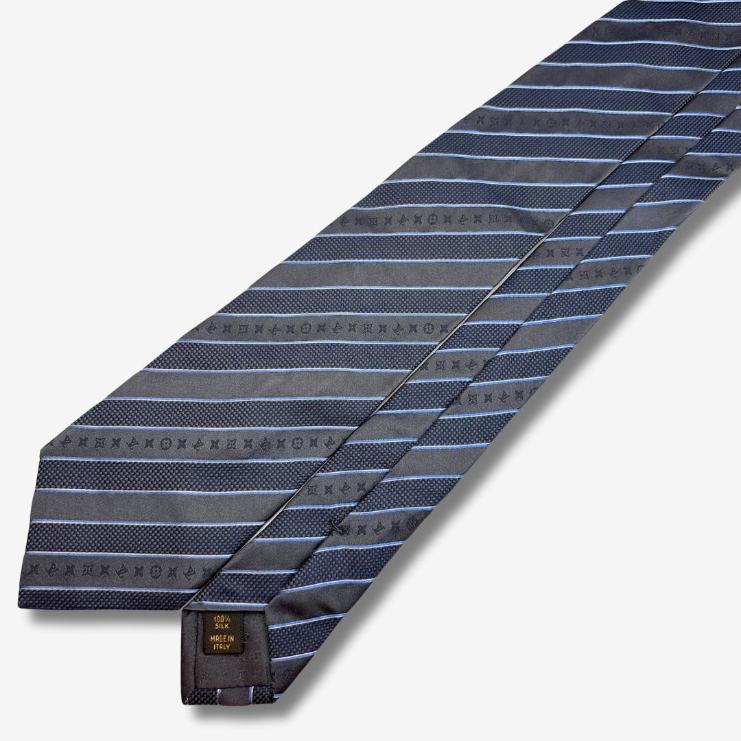 LOUIS VUITTON シルクネクタイ モノグラム ストライプ柄 ネイビー