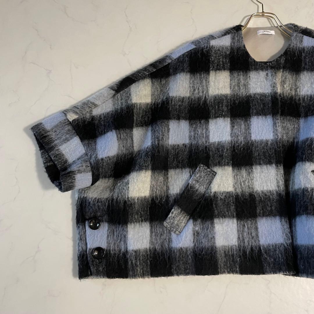 jines ジネス　チェック柄ポンチョコート