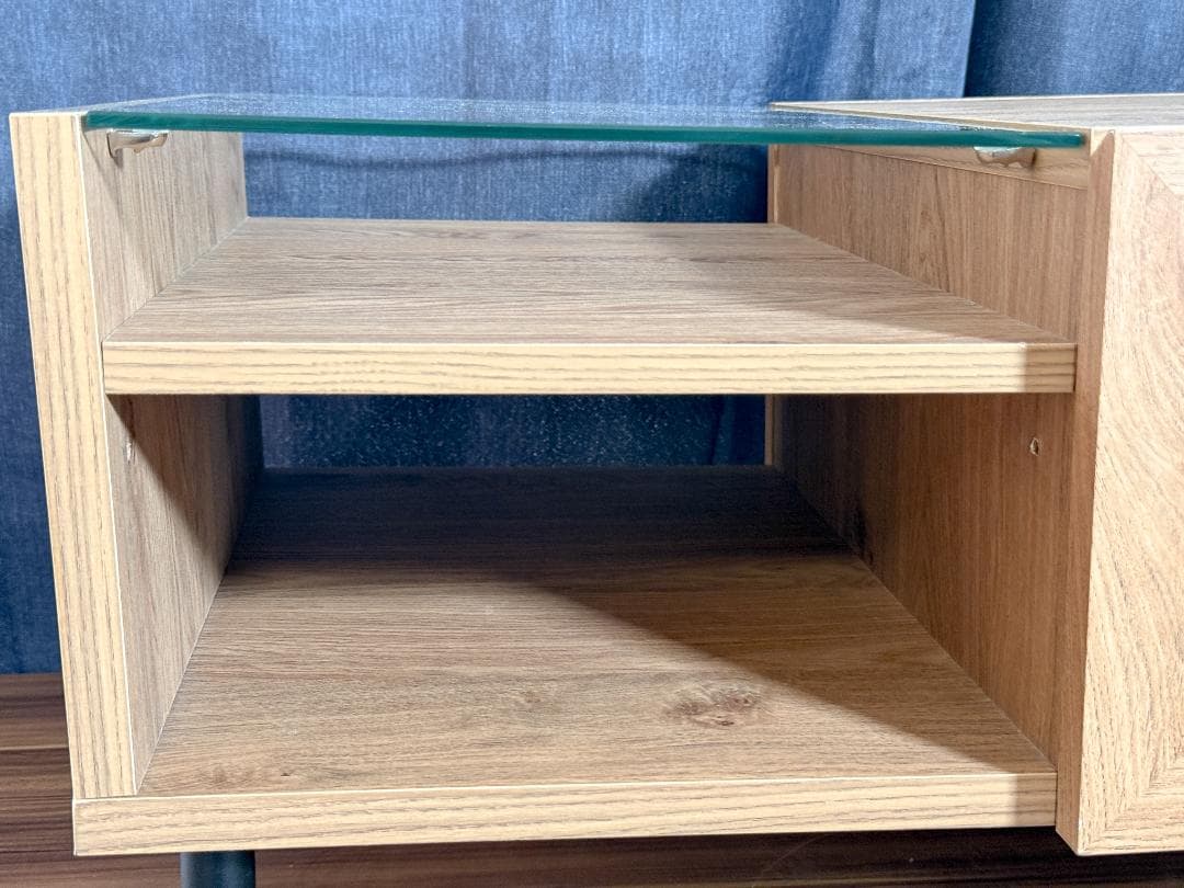 【LOWYA製】ラタン調センターテーブル 幅80 ナチュラル×ブラック脚