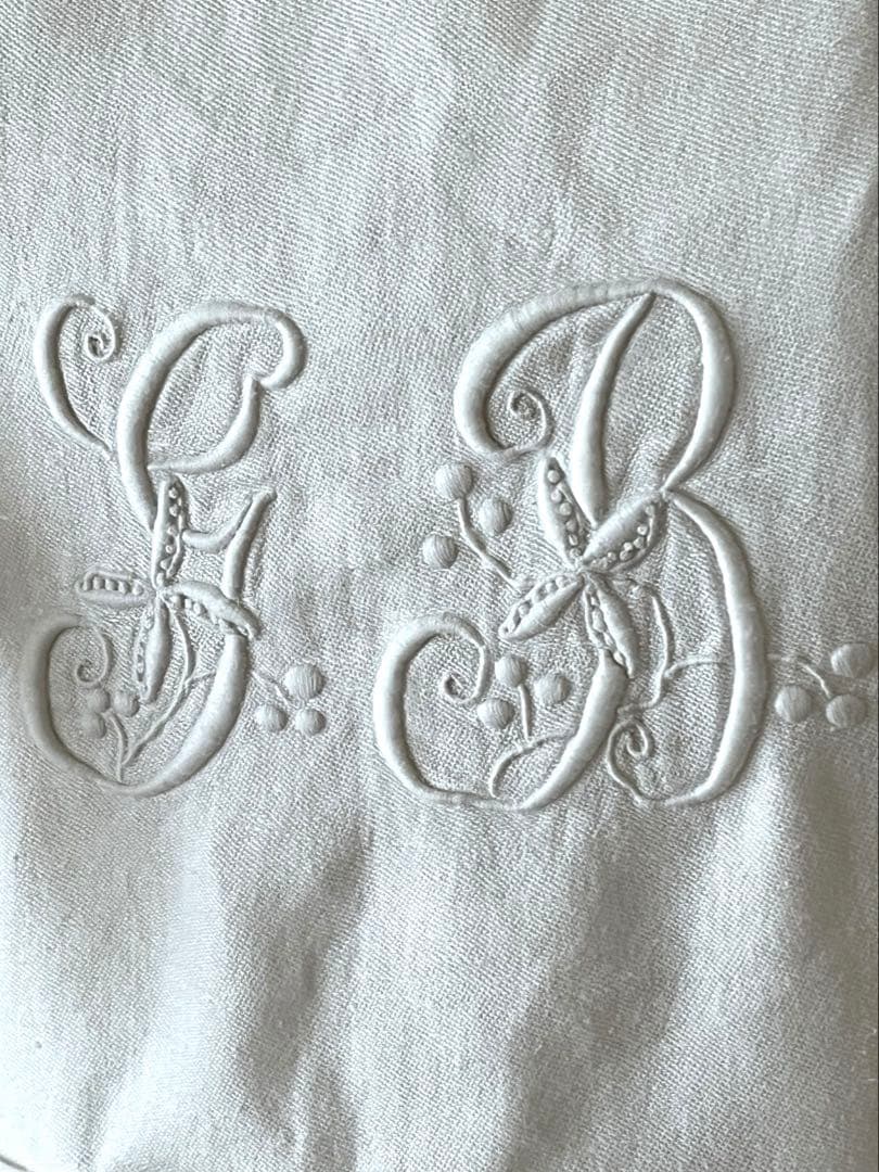【美品】フランスアンティーク gBダマスクリネン 手刺繍モノグラム エプロン