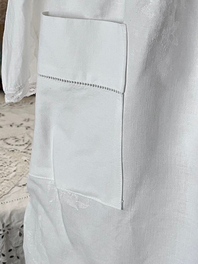 【美品】フランスアンティーク gBダマスクリネン 手刺繍モノグラム エプロン