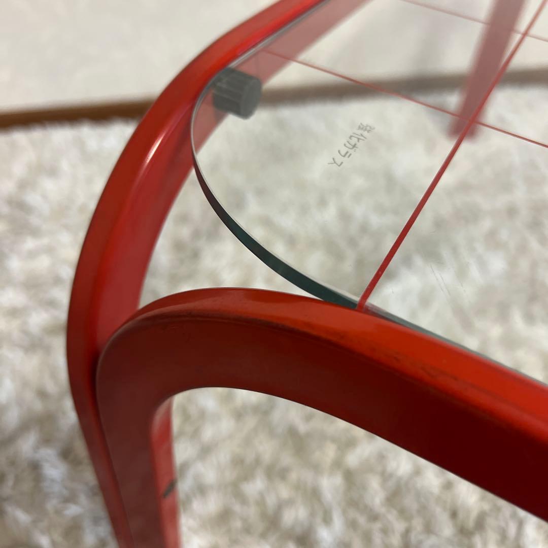 レトロポップ ガラステーブル アイアンテーブル グリッド柄 赤 80s 90s