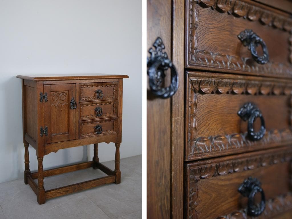 英国アンティーク木製カップボード/キャビネット/キッチン収納/飾り棚92-127