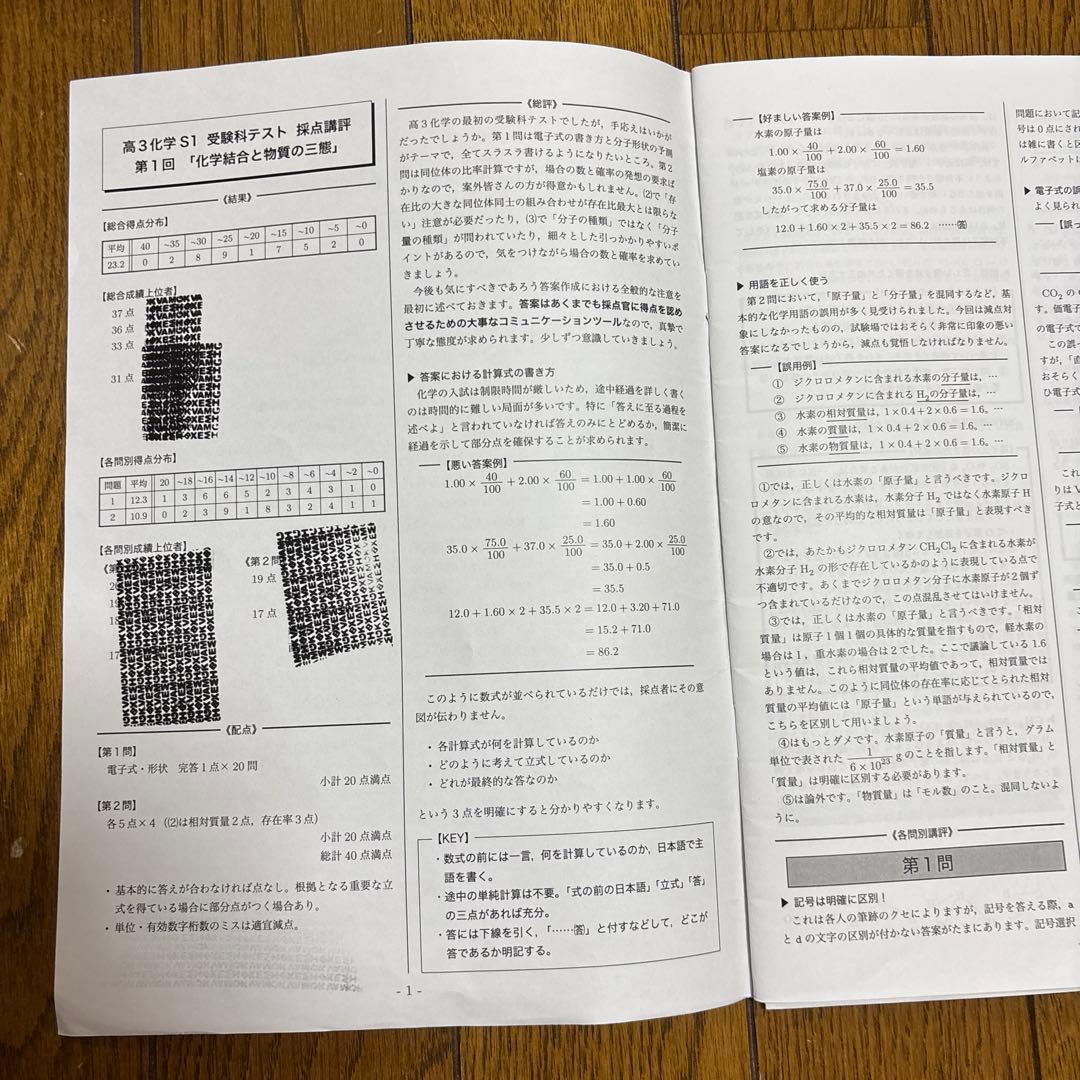鉄緑会　高3 化学　発展例題&受験化テスト冊子