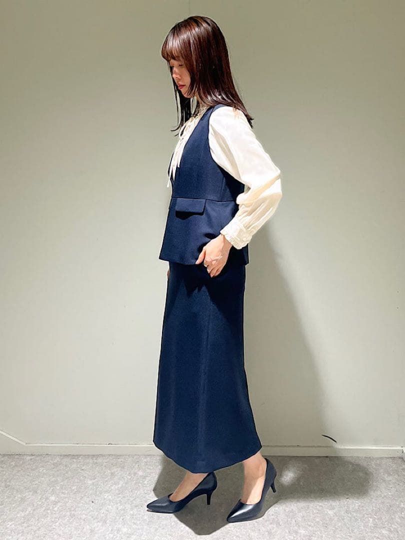 SHIPS any:〈洗濯機可能〉ダブルクロス Vネック ペプラム ワンピース