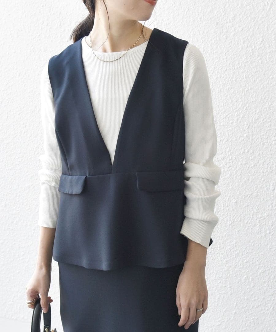 SHIPS any:〈洗濯機可能〉ダブルクロス Vネック ペプラム ワンピース