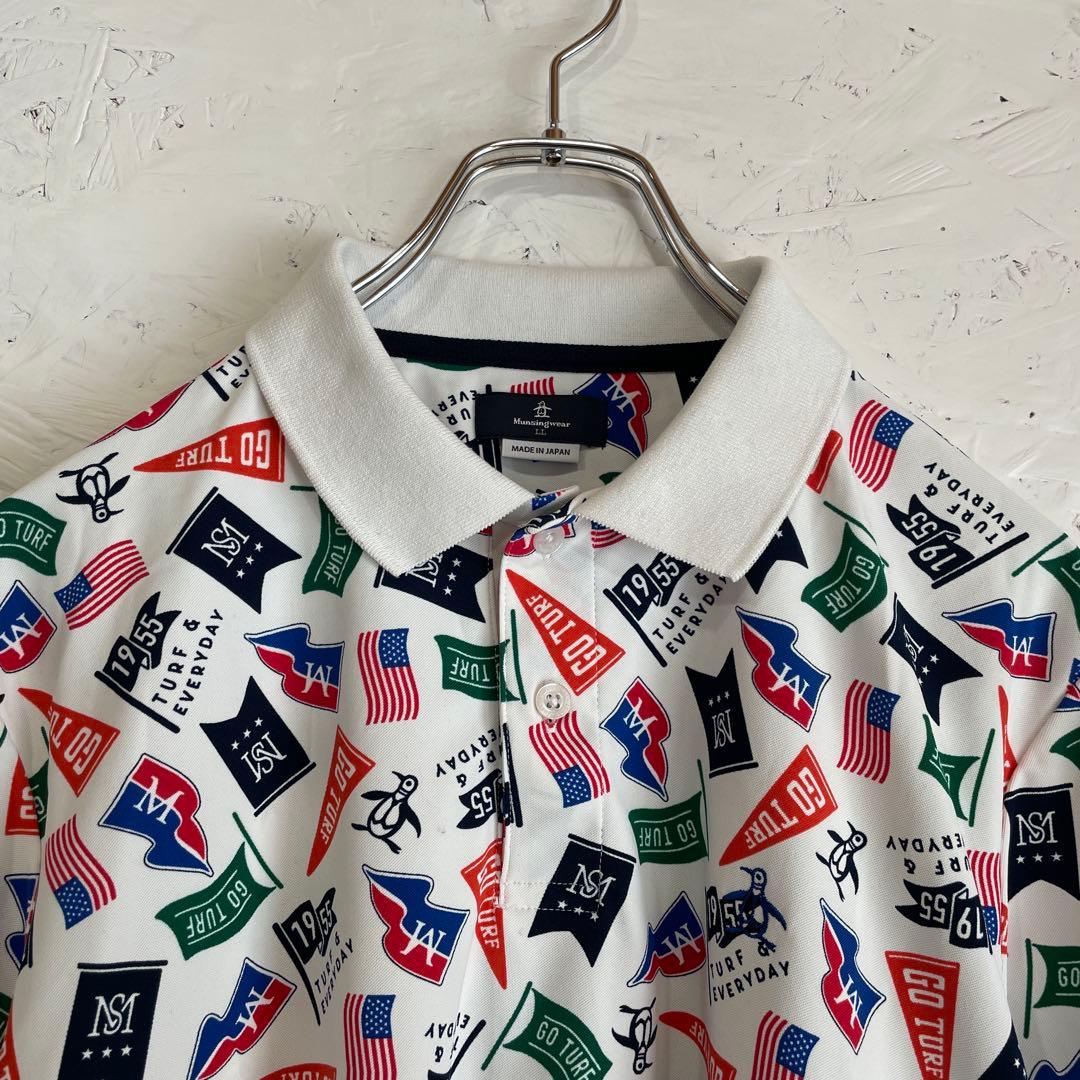 ゴルフウェア　日本製【Munsingwear】総柄プリント半袖ポロシャツ　LL