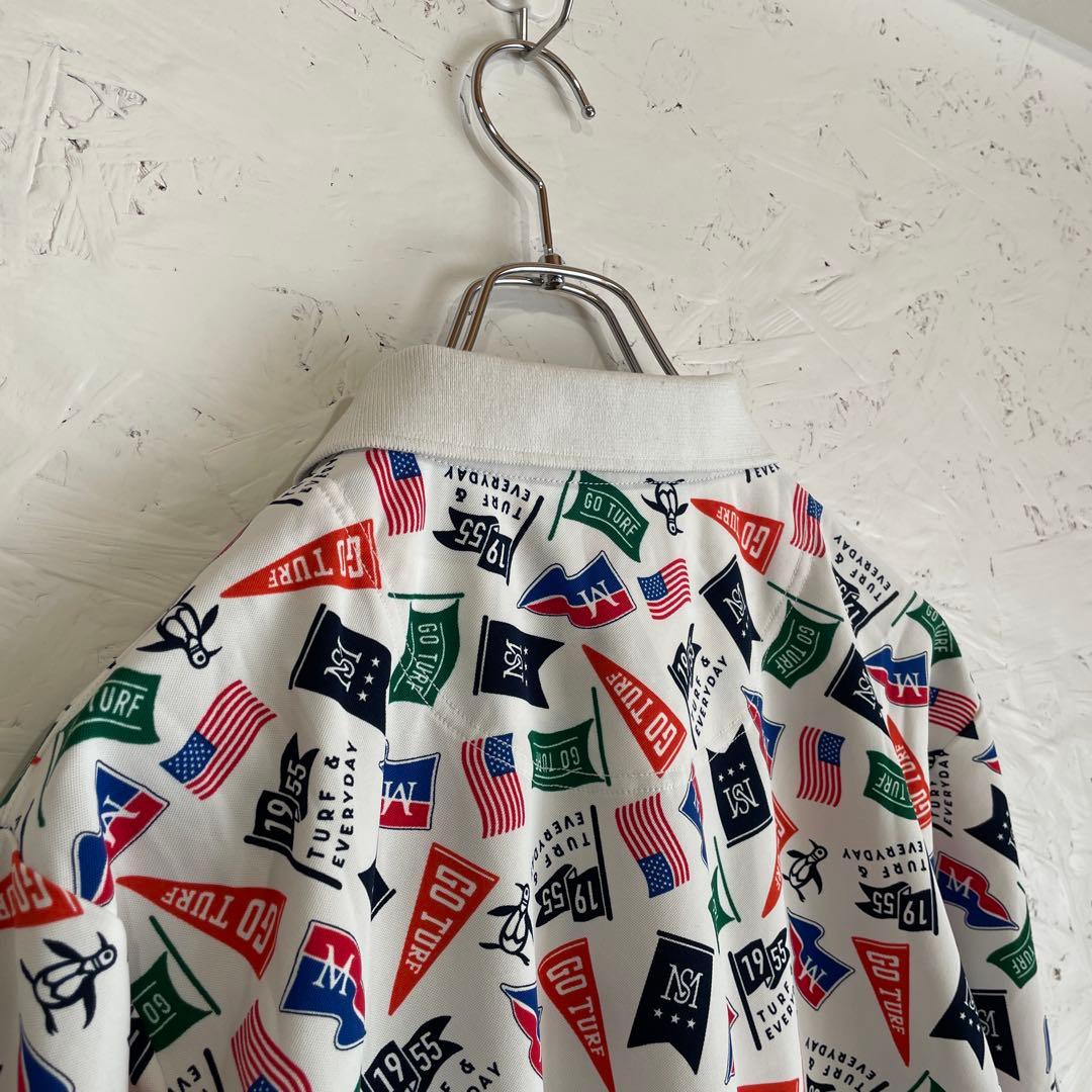 ゴルフウェア　日本製【Munsingwear】総柄プリント半袖ポロシャツ　LL