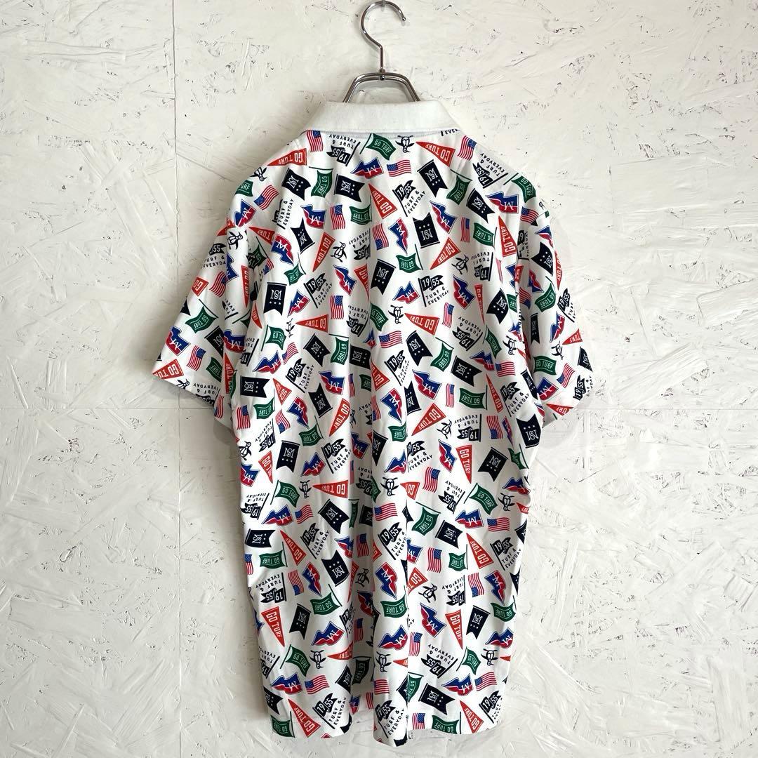 ゴルフウェア　日本製【Munsingwear】総柄プリント半袖ポロシャツ　LL