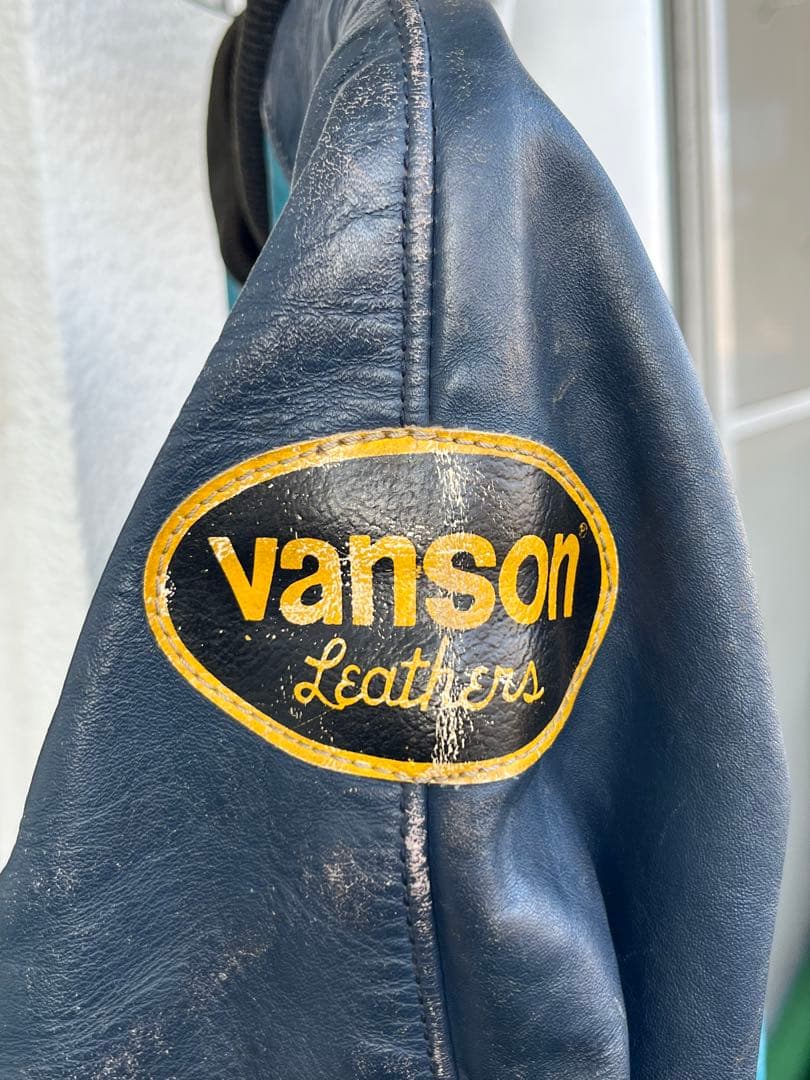K*）様 Vanson 青 TJV レザージャケット パッチ付き