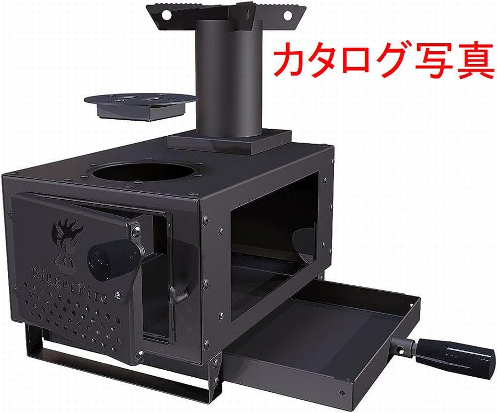 未使用 ミニ 薪ストーブ オーブン付き 3役 耐熱ガラス窓 コンパクト 焚き火台