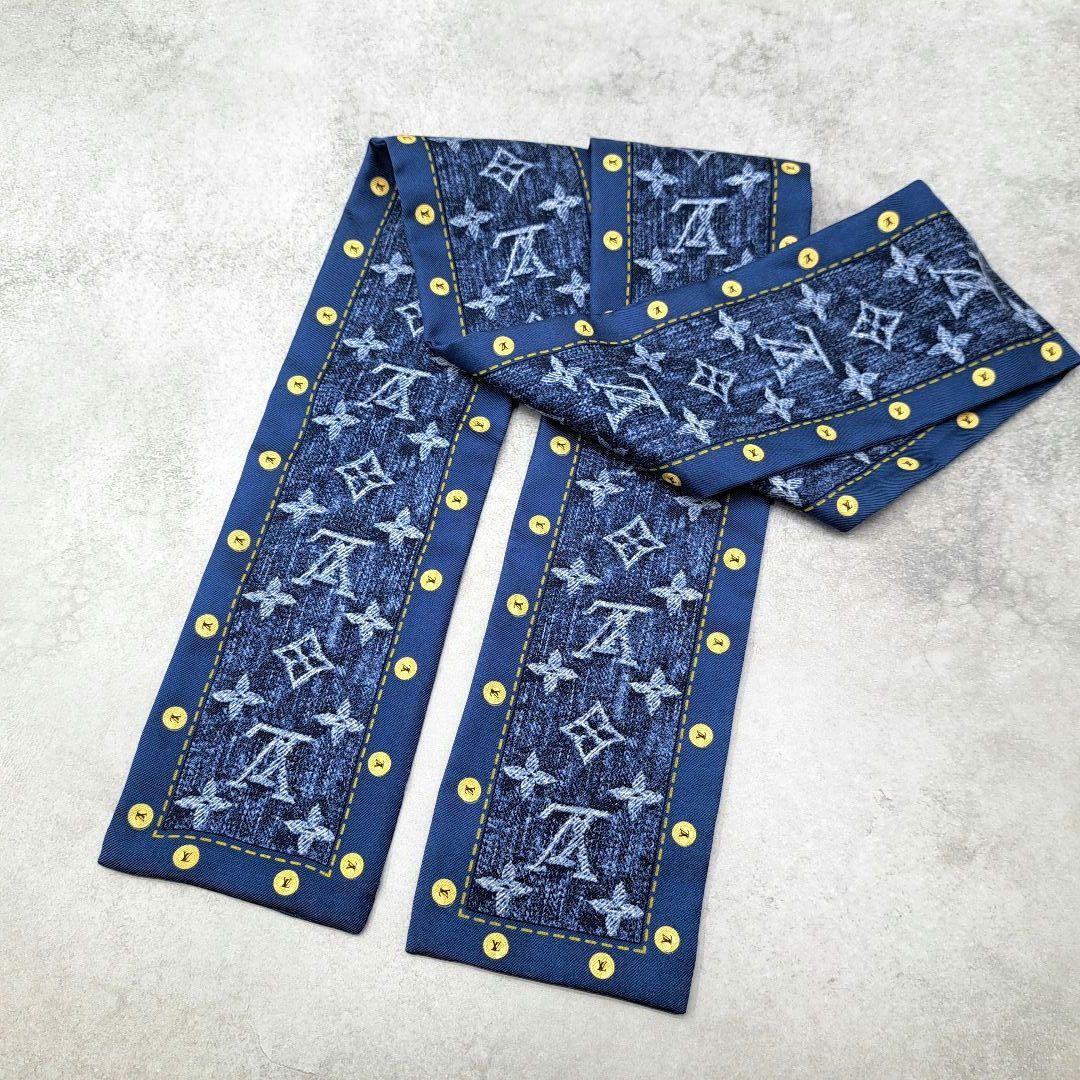 LOUIS VUITTON バンドー デニム柄 シルク スカーフ