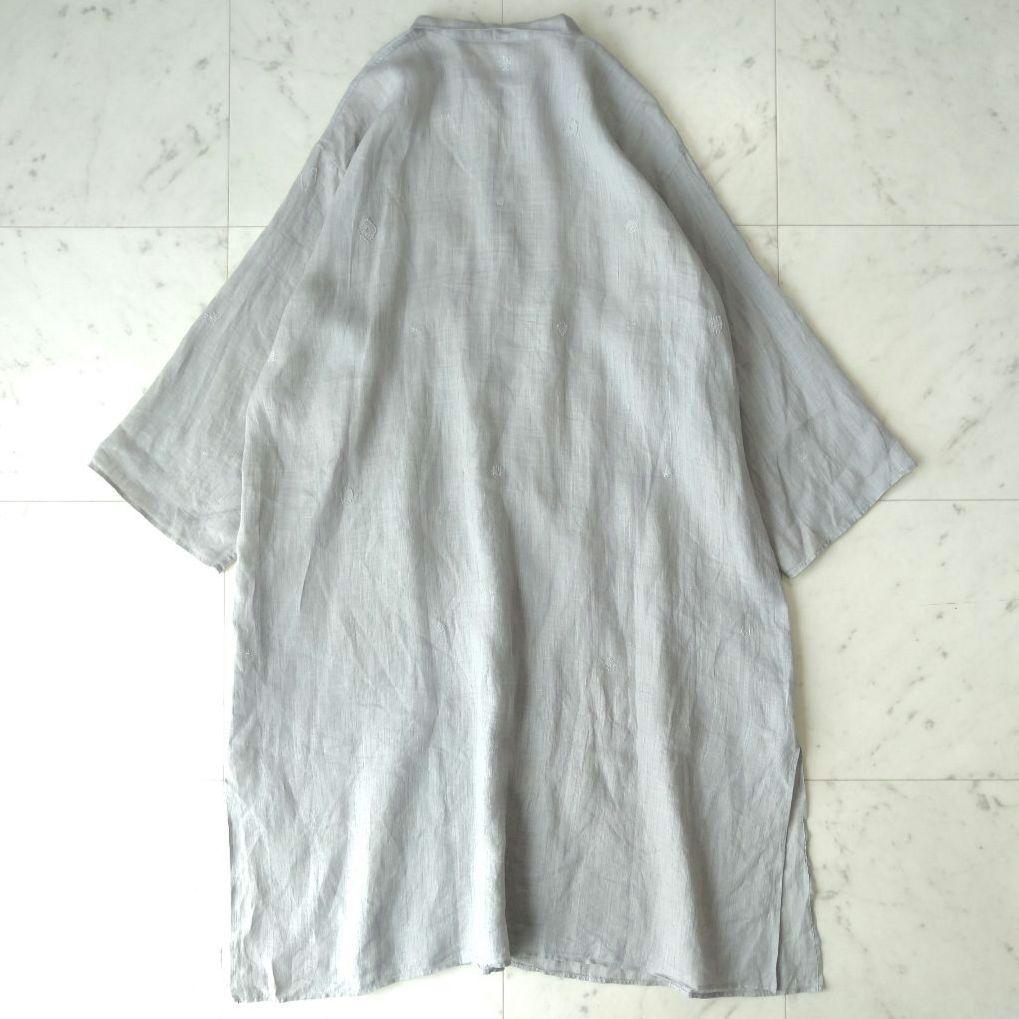 067 ヨーガンレール 刺繍 リネン 麻100% ロング シャツ ワンピース