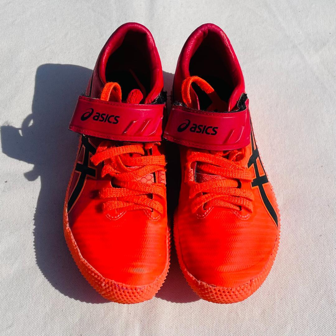 kumachanさん専用ASICS スパイクシューズ オレンジ/赤 ベルクロ付き