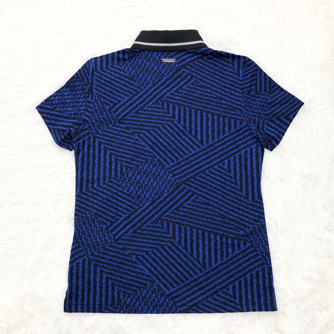 新品タグ付き♪セントアンドリュース 半袖ポロシャツ 総柄 ストレッチ ブルー S
