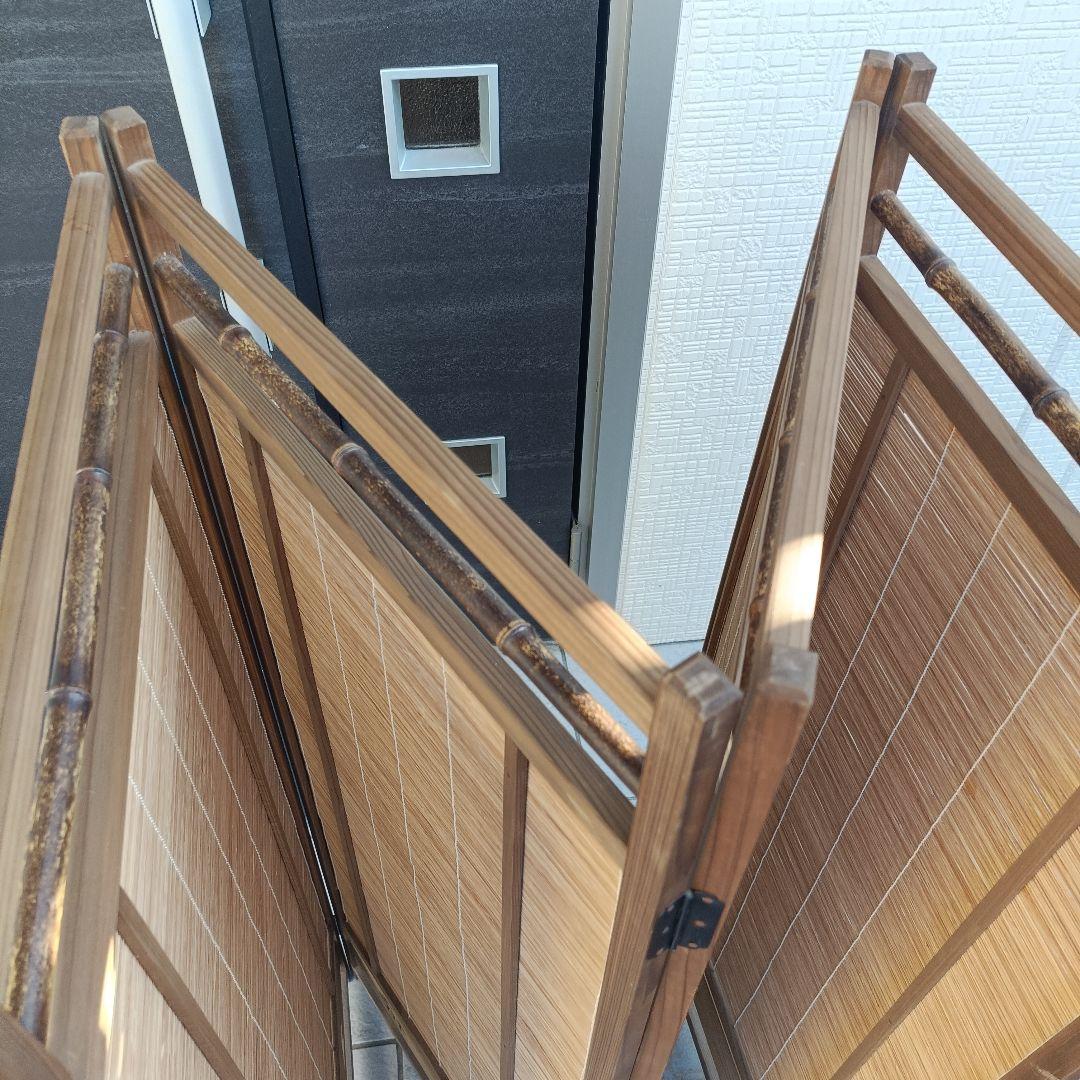 和風 衝立 4連 パーテーション 間仕切り 竹製 屏風 折りたたみ レトロ