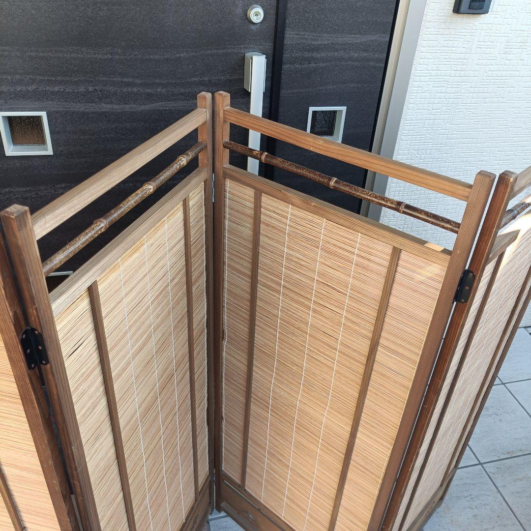 和風 衝立 4連 パーテーション 間仕切り 竹製 屏風 折りたたみ レトロ