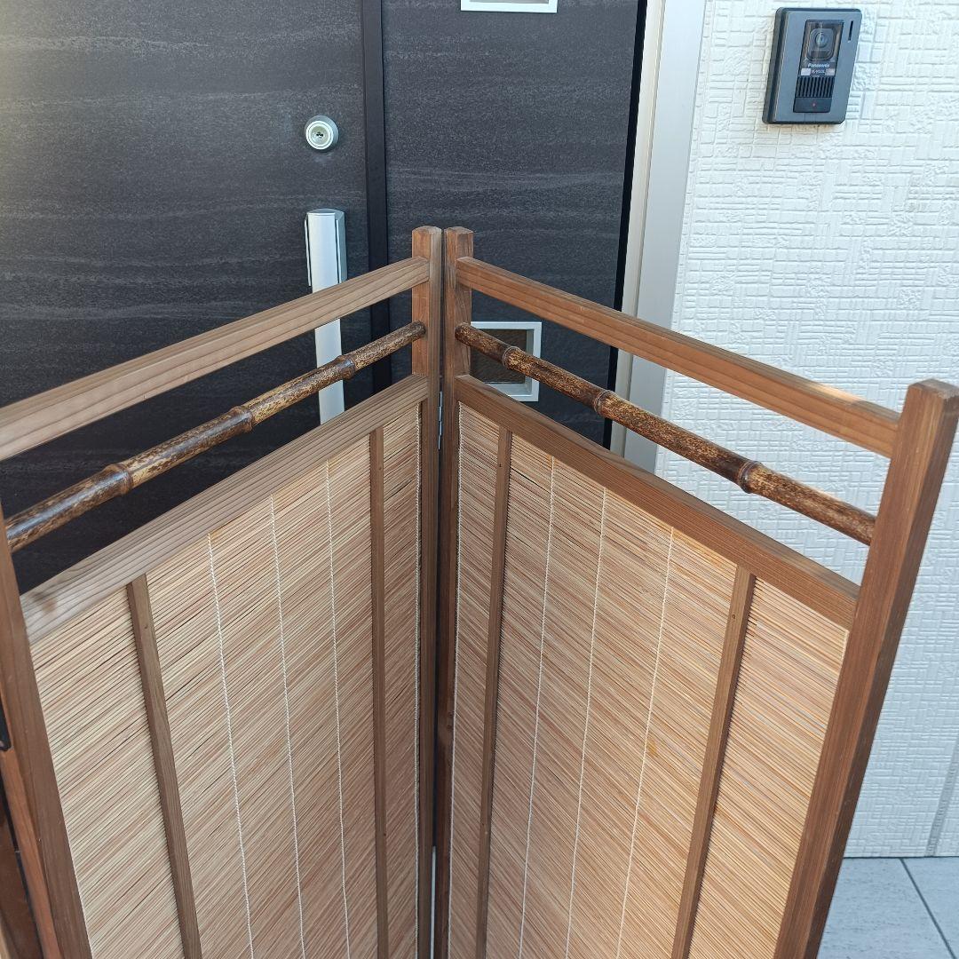 和風 衝立 4連 パーテーション 間仕切り 竹製 屏風 折りたたみ レトロ