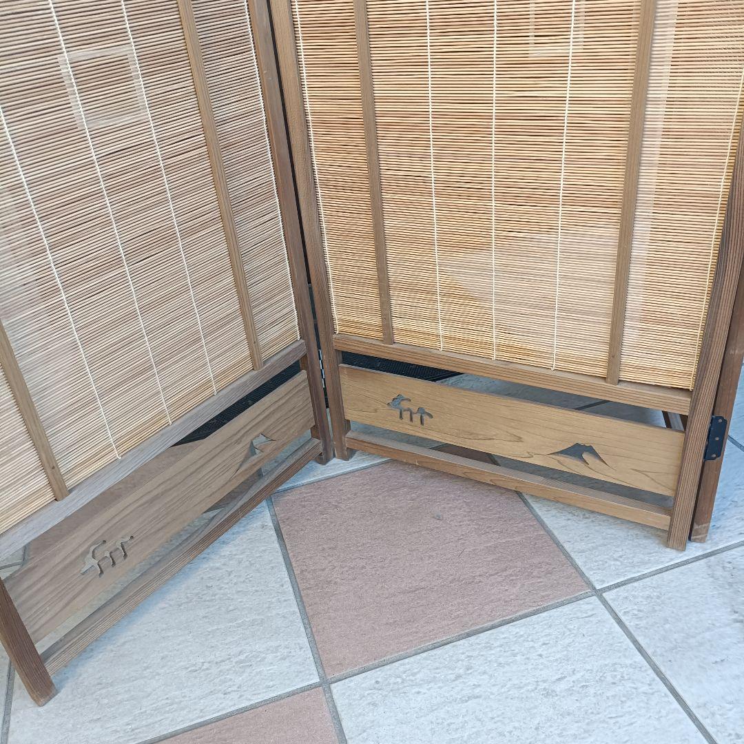 和風 衝立 4連 パーテーション 間仕切り 竹製 屏風 折りたたみ レトロ