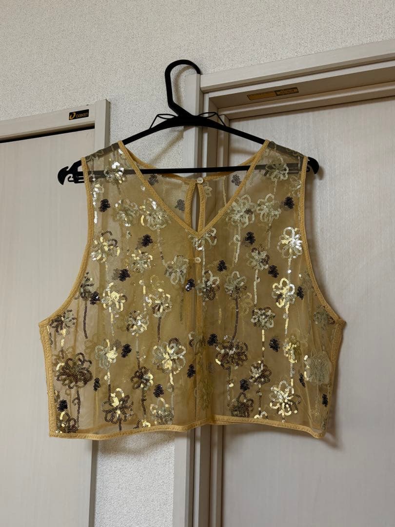 マカフィー　MACPHEE メッシュスパンコール Vネックプルオーバー