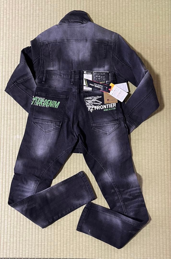 アイズフロンティア７３５０ＳデニムＧＳ寸カーゴパンツ７6cm上下組ブラック