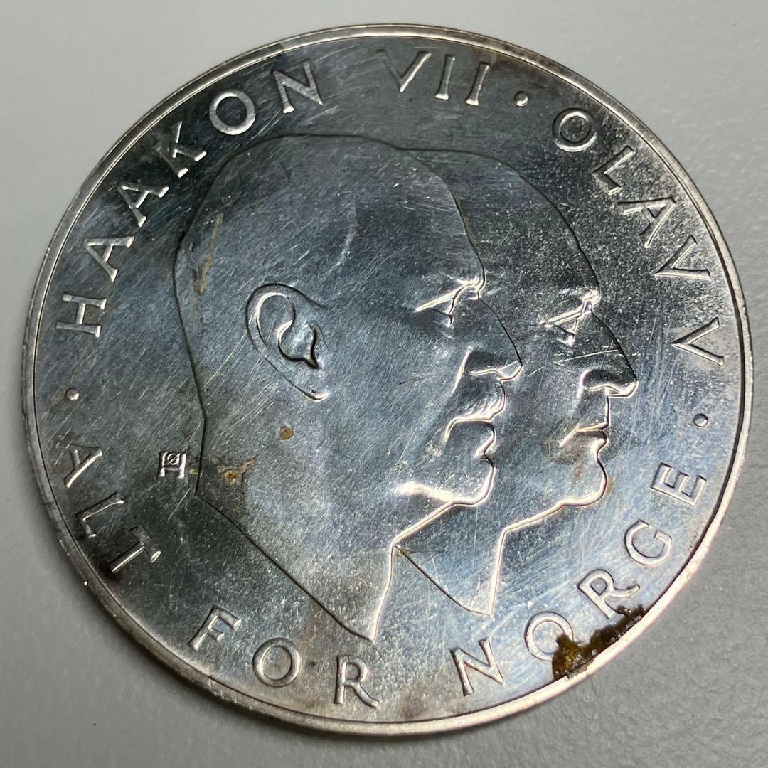 【レア 銀貨】ノルウェー 25クローネ 10㌛ 【レインボー トーン】