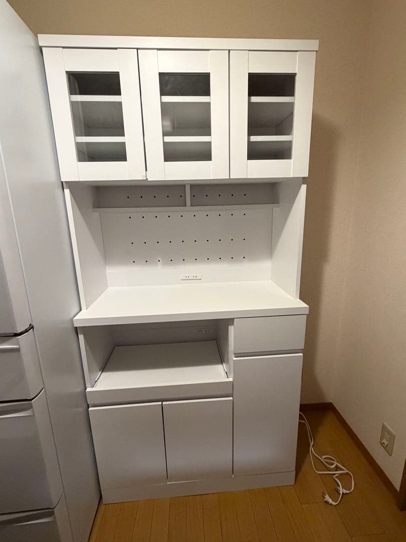 （3/31まで）【LOWYA　幅90】食器棚 レンジ台 コンセント付き