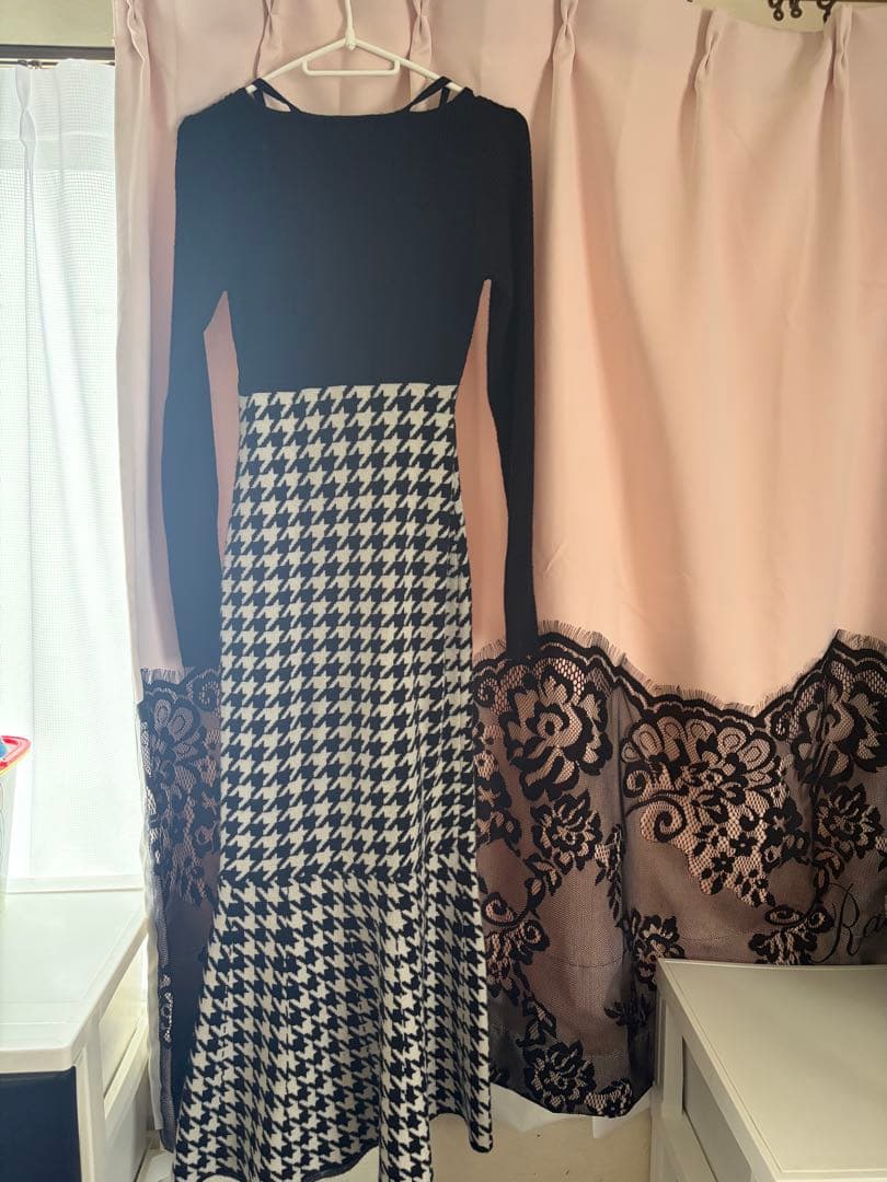 RESEXXY ハウンドトゥースマーメイドニットワンピース　ブラック