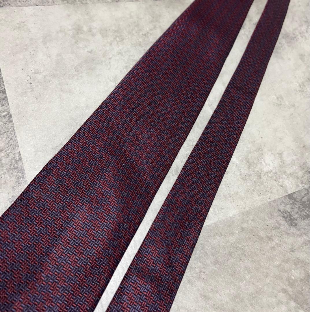 HERMES ネクタイ 総柄 ジャガード バーガンディ 光沢